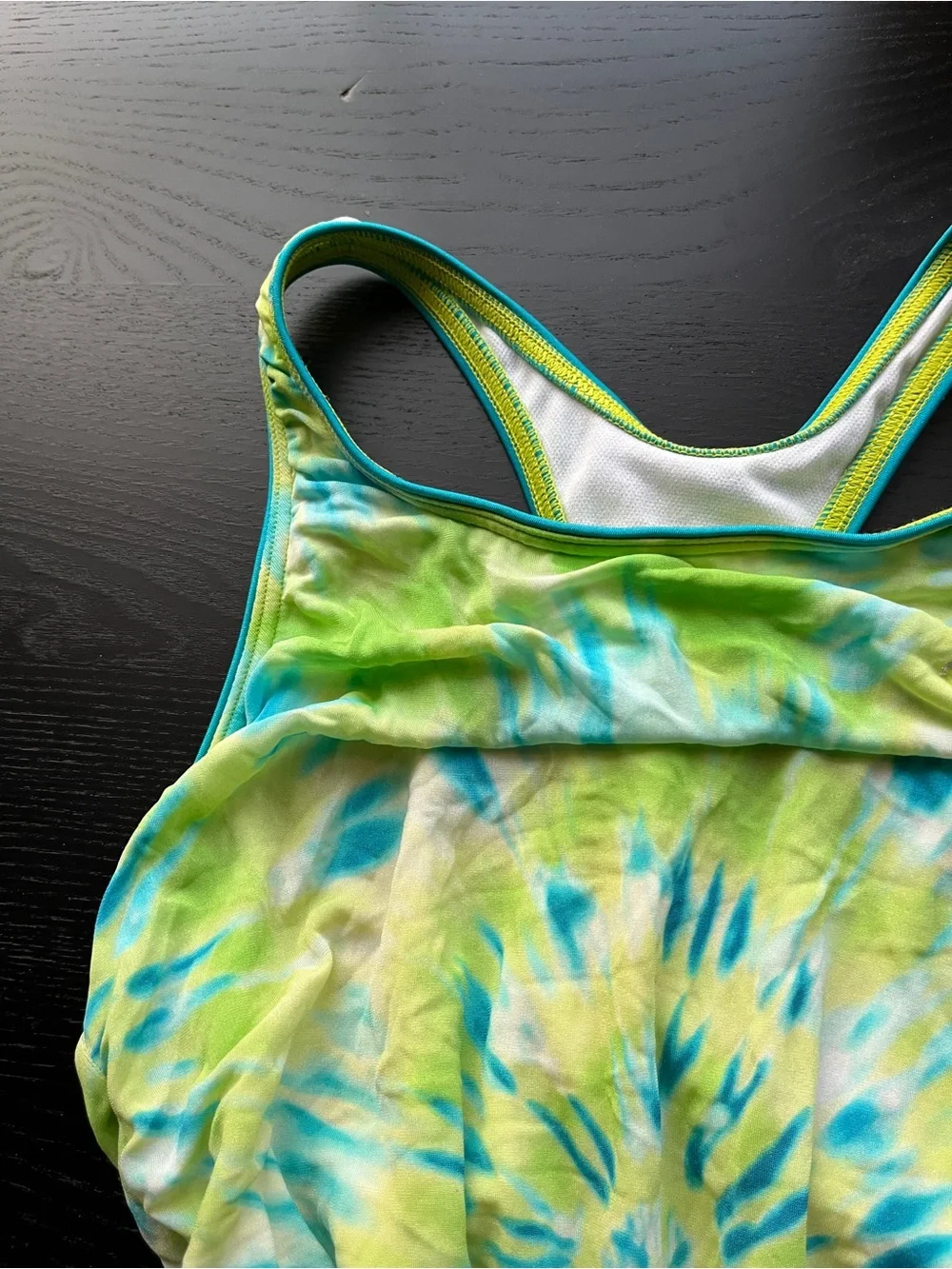 Speedo Girls Lime Green Blue Tie Dye One Piece Swimsuit Size 14 Athletic